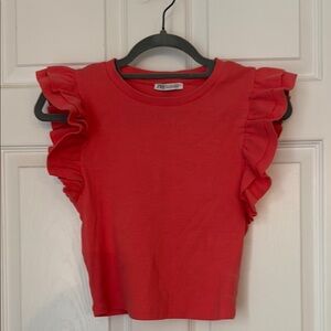 Zara Kids Red Ruffle Sleeve Top